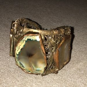 Large Brass Bracelet w Crystals